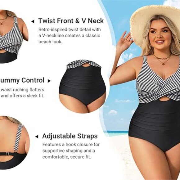 Womens Size 18W One Piece Tummy Control Bathing Suit Cutout - Picture 3 of 10